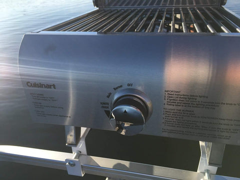 Image of Grill Modified for Pontoon Boat with Arnall'S Stainless Grill Bracket Set + Chef Professional Featuring Full Stainless-Steel Construction