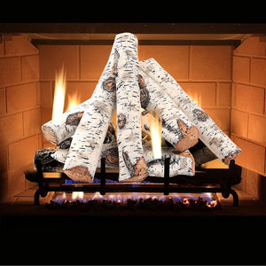Gas Fireplace Logs Set Ceramic White Birch for Intdoor Inserts, Vented, Propane, Electric Gas Fireplaces, Outdoor Firebowl, Linear Fire Pits Ceramic Fiber Fake Wood Logs,Fireplace Decor, 6Pcs