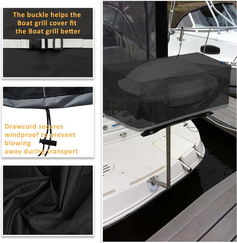 Image of Boat BBQ Grill Cover, 2Packs Resistant No Fading Boat Grill Cover, Full Length Protection for Your Marine Grill Cover, Black, 23" L X 15" W X 15" H