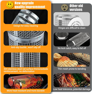 Everpeak Grill Basket Stainless Steel - Rolling Grilling Basket for Outdoor Grill - Large BBQ Tools Baskets for Grilling - Versatile and Convenient - Premium Food-Grade Material