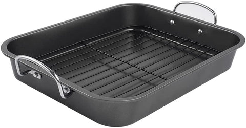 Image of Kitcom Nonstick Roasting Pan, Roaster with Rack - 16 Inch Rectangular Grill Suitable for Turkey, Roast Chicken, Ham, Dishwasher Safe (9.5QT)
