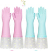 Reusable Rubber Gloves for Dishwashing Cleaning, Non-Slip Cotton Lining Washing Glove Kitchen Waterproof Household Gloves