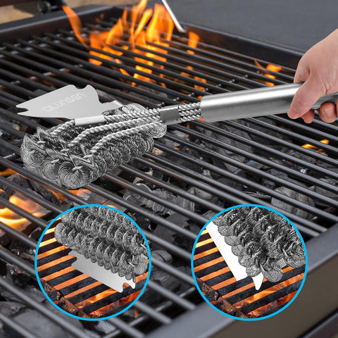 Image of Dlunsen Grill Brush and Scraper Cleaning Safe BBQ Brush Bristle Free, Upgraded Stainless Steel Grill Grate Cleaner Barbecue Accessories for Clean Porcelain, Gas, Charcoal Grill, Gifts for Grill Tools