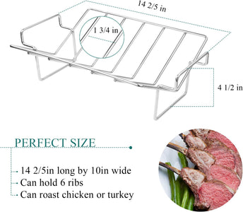 Kamaster Turkey Rack for Big Green Egg Rib Rack Stainless Steel for Smoking and Grilling Dual Purpose V Shaped Turkey Roasting Rack for Large Bge,Kamado Grill Joe,Primo,Vision and Other 18In Grill