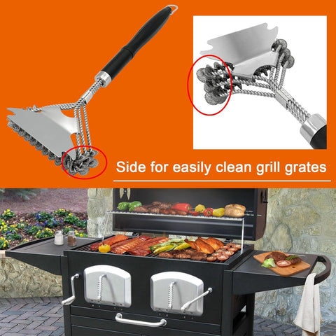 Image of Grill Brush Bristle Free - Safe BBQ Griddle Brush with Scraper - plus Grill Cleaning Kit - 5 Scouring Pads, 2 Cleaning Bricks, and 2 Handles - Grill Accessories Cleaner Tool