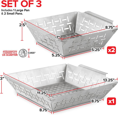 Image of (Set of 3) Heavy Duty Vegetable Grill Baskets for Outdoor Grill, Stainless Steel Veggie Grilling Basket for All Grills, BBQ Gifts for Men, 1 Large & 2 Small
