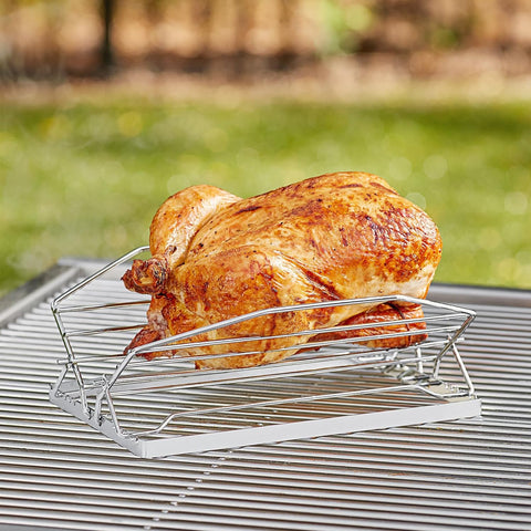 Image of Bbq777 Adjustable Turkey Roasting Rack, Poultry Rack for Ovens, Smokers, Grills, Chicken Roasting Rack, V Rack for Turkey Roast Rack, Chrome Plated Meat Rack, 1" X 11" X 7"