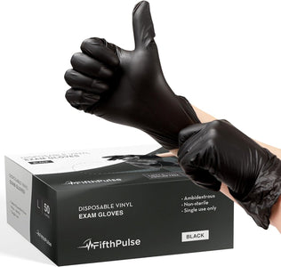 Black Vinyl Disposable Gloves - Powder and Latex Free Medical Exam Gloves