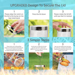 Upgraded Rolling Grilling Basket for Outdoor Grilling, BBQ Grill Accessories Kit, Stainless Steel Grill Mesh Barbeque Grill Accessories,Portable Grill Basket for for Fish,Shrimp,Meat,Vegetables, Fries