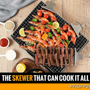 Grilling Savant 3 Way Skewers,14 Inch Metal Skewers for Grilling,Easy to Use Push Bar Slider, BBQ Accessory, Perfect for Meat,Veggies,Fruits,Marshmallow Roasting Sticks Grill Kabob Skewer.