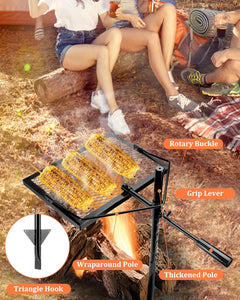 Lingumir Adjustable Height Portable Charcoal Camping Grill with Grate - Barbecue for Outdoor Cooking Stand over Fire Pit, Campfire Grates Fit for Camping, Tailgating, Picnics, Backyard