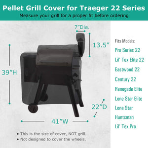 Outdoor Heavy Duty Waterproof Wood Pellet Grill and Smoker Cover, UV Resistant Full Length BBQ Grill Cover Compatible for Traeger 22 Series, Lil' Tex Grill and Z Grill, All Weather Protection