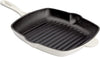 Enameled Cast Iron Square Griddle Grill Pan with Ridges, Helper Handle and Pouring Spouts for Easy Draining, Indoor Grilling Skillet, 11-Inch, Cream