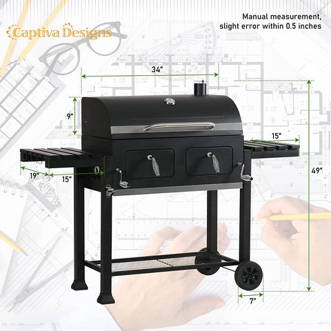 Image of Captiva Designs Extra Large Charcoal BBQ Grill with Oversize Cooking Area(794 Sq.In.), Outdoor Cooking Grill with 2 Individual Lifting Charcoal Trays and 2 Foldable Side Tables