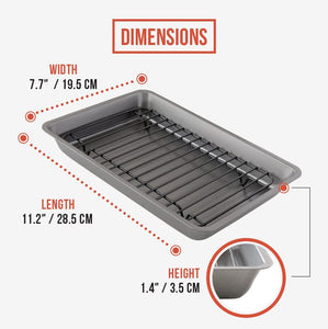 Chef Pomodoro Nonstick Carbon Steel Small Roasting Pan with Rack, Roasting Pan for Countertop Oven Baking, Single Serving, Grey (Mini)