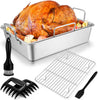 15.3’’ Roasting Pan with Racks, Joyfair 7 Pcs Stainless Steel Large Turkey Roaster Pan with Handle, Cooling Flat Rack/V-Rack, Meat Tenderizer/Claws and Brush, Heavy Duty & Multi-Use, Dishwasher Safe