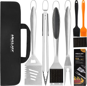 8PCS Heavy Duty BBQ Grill Tools Set with Extra Thick Stainless Steel Spatula, Fork, Tongs & Cleaning Brush - Complete Barbecue Accessories Kit with Portable Bag - Perfect Grill Gifts for Men