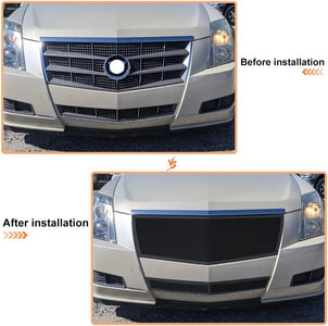 Stainless Steel Mesh Grille Grill Insert Combo Compatible with 2008 2009 2010 2011 2012 2013 Cadillac CTS Include Upper+Lower (Black Powder Coated)