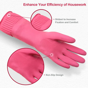 Mamison 2 Pairs Reusable Waterproof Household Dishwashing Cleaning Rubber Gloves, Non-Slip Kitchen Glove(Medium)