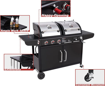 Royal Gourmet ZH3002C 3-Burner 25,500-BTU Dual Fuel Cabinet Gas and Charcoal Grill Combo with Cover, Outdoor Barbecue, Black