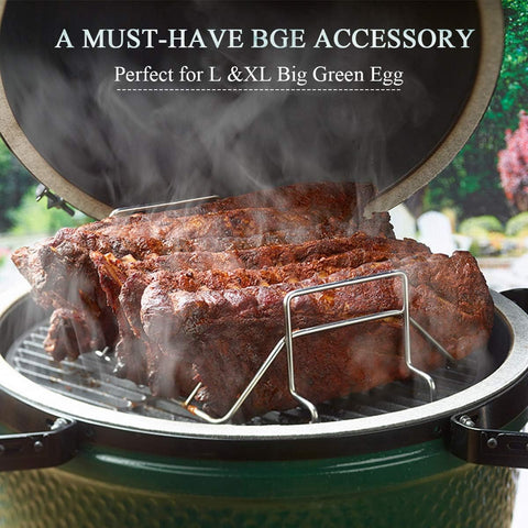 Image of Kamaster Rib Rack and Roast Racks for Smoking and Grilling Fit Large and Xlarge Big Green Egg,Stainless Steel Dual-Purpose Turkey Rack