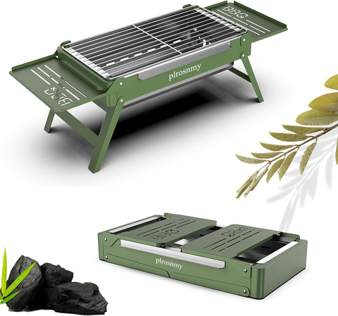 Image of Portable Charcoal Foldable Grill, Small Grills Outdoor Cooking for Travel,Camping Smoker BBQ Grill,Stainless Steel Table Top Grill Charcoal for Outdoor Cooking,Camping,Backyard Barbecue。