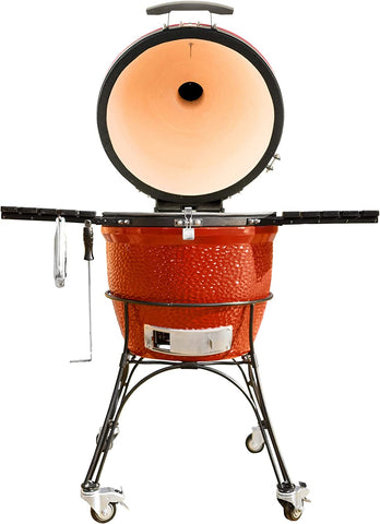 Image of KJ23RHC Classic Joe II 18-Inch Charcoal Grill with Cart and Side Shelves, Blaze Red