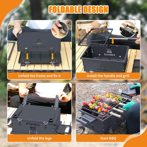 Fitinhot Grill Stove Portable Charcoal Barbecue Grill Foldable for Travel Outdoor Cooking BBQ Camping Smoker Hibachi Grill Patio Backyard Party