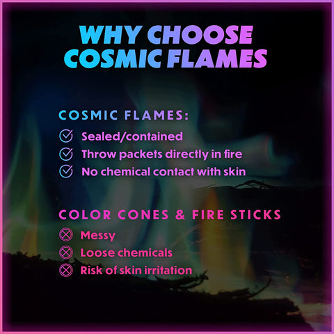 Image of Magical Flames Cosmic Fire Color Packets - 12-Pack Colorful Fire Packs - Magic Colored Flame for Campfires, Bonfire & Outdoor Fire Pit - Color Changing Fire Camping Accessories for Kids & Adults