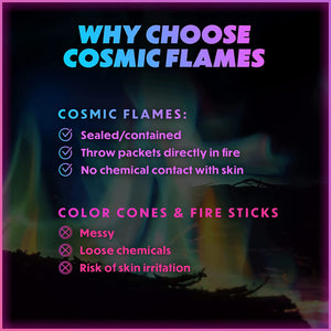 Magical Flames Cosmic Fire Color Packets - 12-Pack Colorful Fire Packs - Magic Colored Flame for Campfires, Bonfire & Outdoor Fire Pit - Color Changing Fire Camping Accessories for Kids & Adults