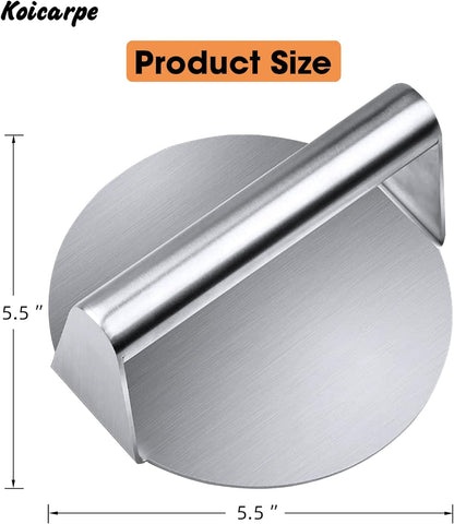 Image of Koicarpe Burger Press - 5.5" Stainless Steel Burger Smasher Tool - Smooth & Non-Stick Surface - round Utensil for Grilling Meat Patty, Steak, Hot Dog, Grill Flattener for Steaks, Panini, Sandwich