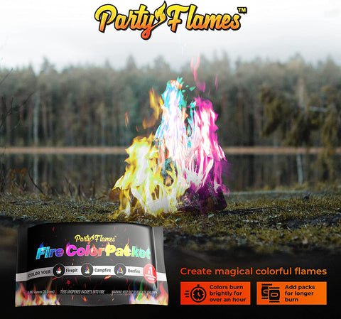 Image of Party Flames Fire Color Changing Packets (10 Pack) - Fire Pit, Campfires, Bonfire, Outdoor Fireplaces - Magic Colorful Cosmic Flame Powder - Perfect Fire Camping Accessories for Kids & Adults