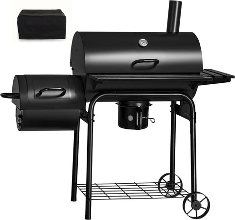 Image of Flamaker Charcoal Grill Outdoor BBQ Grill with Side Oven & Thermometer Barbecue Grill Offset Smoker with Ash Catcher & Cover for Camping Picnics
