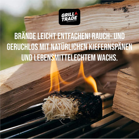 Image of Grill Trade Firestarters 50 Pcs | Natural Fire Starters for Fireplace, Wood Stove, Campfires, Fire Pit, BBQ, Chimney, Pizza Oven | All Weather Charcoal Starters Waterproof Indoor/Outdoor Eco Friendly