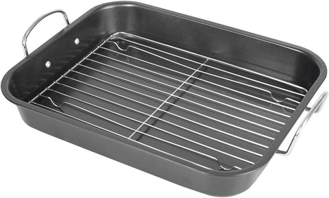 Image of Deluxe Non Stick Roaster Pan/Turkey Roasting Pan with Rack and Handles, Excellent Broiler Pan for Turkeys, Hams and Chickens 14.5" X 11.5", Black