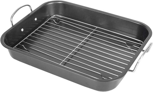 Deluxe Non Stick Roaster Pan/Turkey Roasting Pan with Rack and Handles, Excellent Broiler Pan for Turkeys, Hams and Chickens 14.5" X 11.5", Black