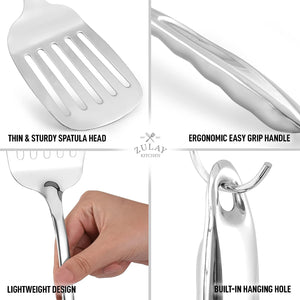 Zulay Kitchen Heavy Duty Stainless Steel Metal Spatula - 14.8" Stainless Steel Spatula for Cooking - Spatula Stainless Steel for Frying - Ergonomic Easy Grip Handle - Slotted Turner Grill Spatula