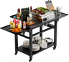 Kitchen Work Dining Table W/ Wheels, Pizza Oven Cart W/ Double-Shelf & 3 Shelves, Foldable Food Prep Cart for Outside, Outdoor Portable Grill Table for Blackstone, Weber, Cuisinart, Griddle, Ooni