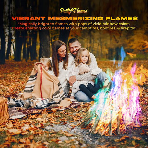 Image of Party Flames Fire Color Changing Packets (12 Pack) - Fire Pit, Campfires, Bonfire, Outdoor Fireplaces - Magic Colorful Cosmic Flame Powder - Perfect Fire Camping Accessories for Kids & Adults