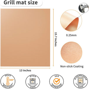 Copper Grill Mats for Outdoor Grill -Set of 5 Nonstick BBQ Grill Mat 15.75 X 13", Reusable & Heavy Duty under Grill Mat, Easy to Clean, Works for Gas, Charcoal, Electric Grill