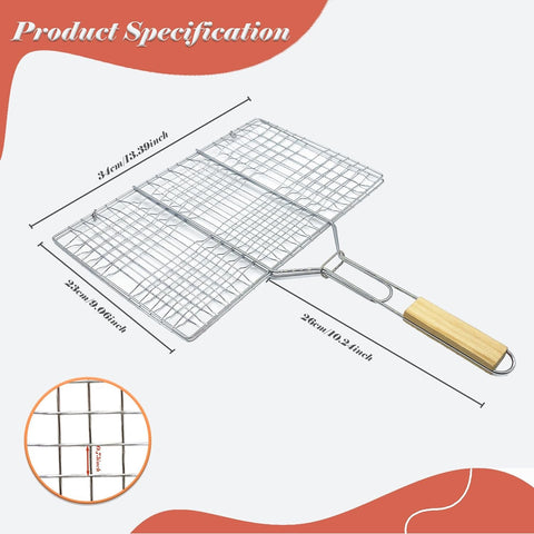 Image of BBQ Grill Basket Steel Stainless Fish Grilling Basket Outdoor BBQ Vegetables Grill Basket Wirh Handle Large BBQ Accessories Mesh Rack Brasket