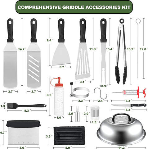 Image of Griddle Accessories Kit, 43PCS Flat Top Grill Accessories Set for Blackstone and Camp Chef, BBQ Spatula Set with Enlarged Spatulas, Basting Cover, Scraper, Tongs for Outdoor