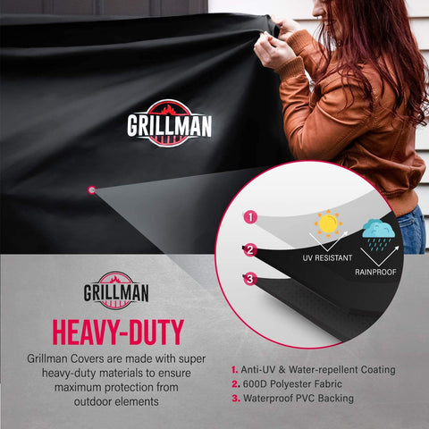 Image of Grillman Premium Grill Cover for Outdoor Grill, BBQ Cover, Rip-Proof, Waterproof, Large Top Heavy Duty Grill Cover for outside Grill, Barbecue Cover & Gas Grill Covers (58" L X 24" W X 48" H, Black)