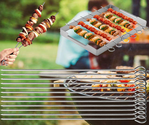 Image of 12 Inch Barbecue Skewers Metal BBQ Sticks,12Pack Stainless Steel Square Skewer,Kebob,Kabob Sets for Grill Outings Cooking (BBQ Skewers Square 12Inch-12P)