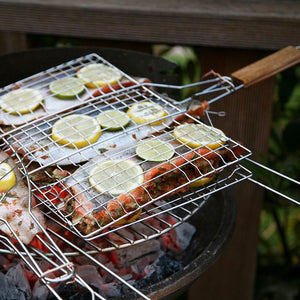 BBQ Grill Basket Steel Stainless Fish Grilling Basket Outdoor BBQ Vegetables Grill Basket Wirh Handle Large BBQ Accessories Mesh Rack Brasket