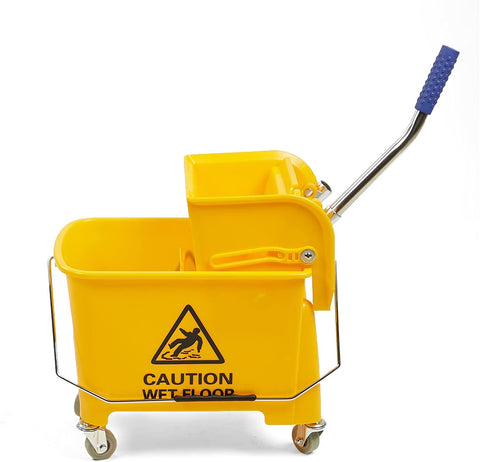 Image of Mind Reader Mobile Heavy Duty Mop Bucket with Upward Press Wringer, 22-Quart (5.5 Gallon) Capacity, 16.25"L X 10.75"W X 24.5"H, Yellow