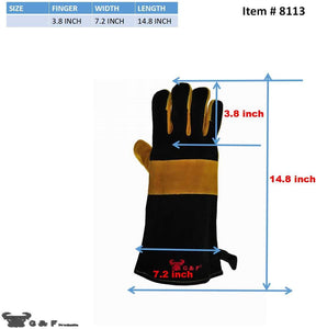 14.5" Long Premium Leather Gloves, BBQ Gloves, Grill and Fireplace Gloves, Cotton Lining with Kevlar Stitch, Heat Resistant Gloves, Animal Handling Gloves, Bite-Proof Gloves