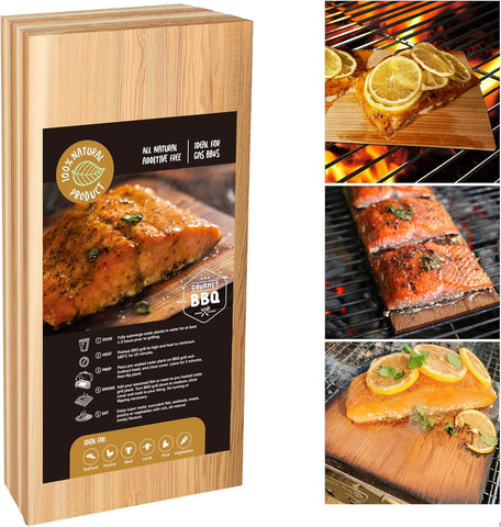 Image of 12 Pack Premium Alaskan Western Red Cedar Planks for Grilling Salmon, Meat Fish and Veggies. Adding Extra Smoke and Flavor, Soaking Fast, Easy to Use Cedar Grilling Planks (11.8"X5.7")
