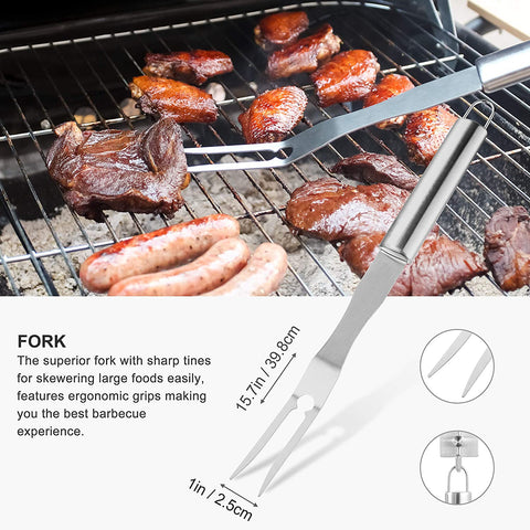 Image of 30PCS BBQ Grill Tools Set with Thermometer and Meat Injector. Extra Thick Steel Spatula, Fork& Tongs - Complete Grilling Accessories in Portable Bag - Perfect Grill Gifts for Men and Women