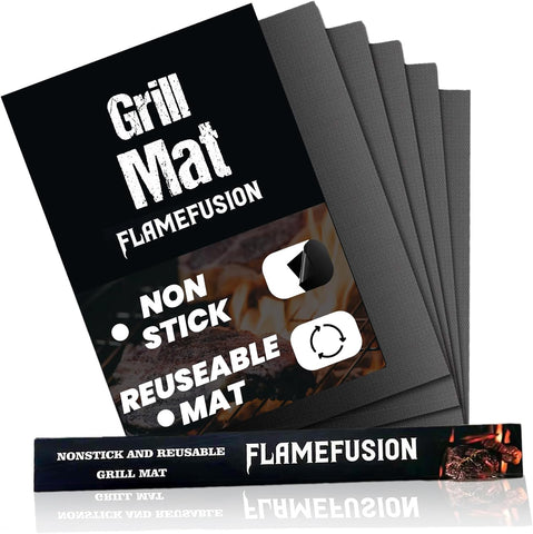 Image of Flamefusion Grill Mat - Heavy Duty 600 Degree BBQ Grill Mat for Outdoor Grilling (Set of 5) | Extended Warranty